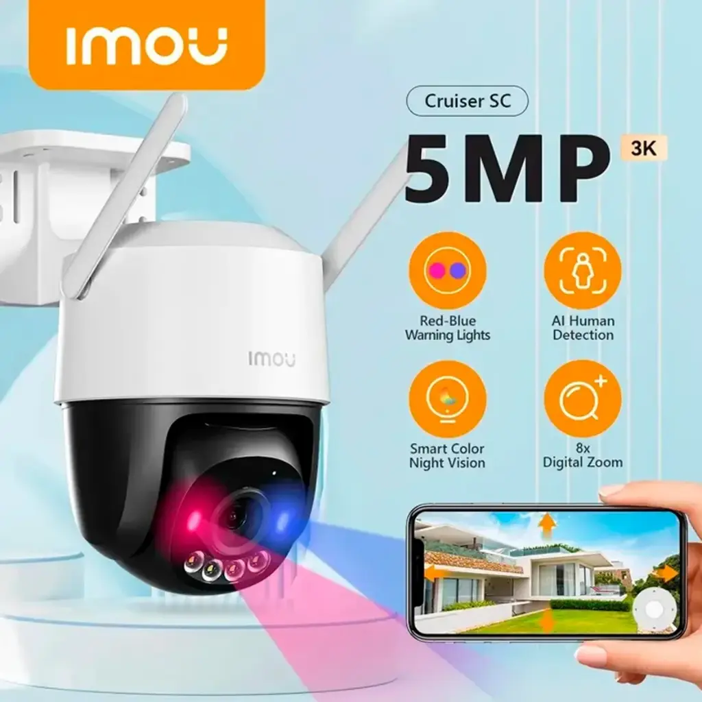 CAMARA CRUISER SC 3K 5MP 360 CON SIRENA Y LUZ POLICIAL IMOU