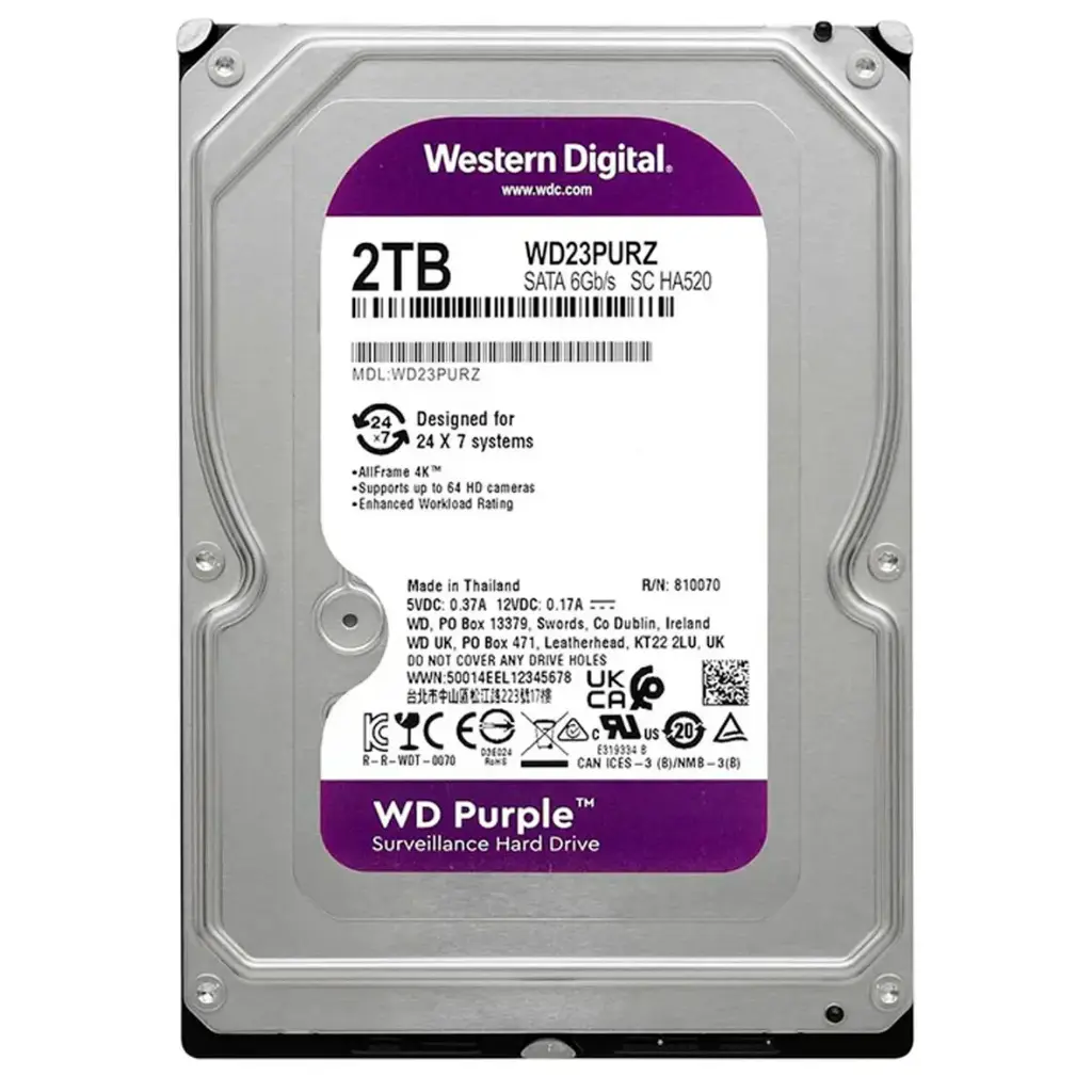 DISCO DURO DE 2TB WESTERN DIGITAL PURPURA PARA CCTV