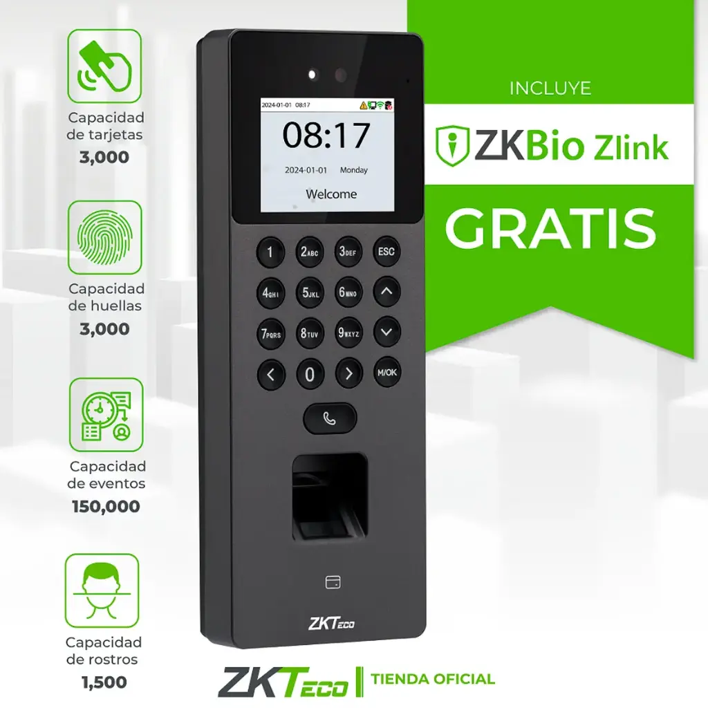 CONTROL DE ACCESO Y ASISTENCIA BIOMETRICO 1500 ROSTRO, HUELLA Y TARJETAS ZKTECO ZK-SENSEFACE-2A