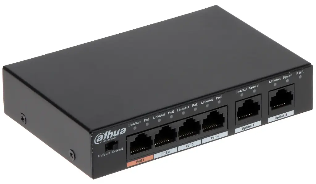 SWITCH POE 2.0 NO ADMINISTRABLE 4 PUERTOS POE + 2 UP LINK 10/100 DH-PFS3006-4ET-60 (EXTEND MODE)
