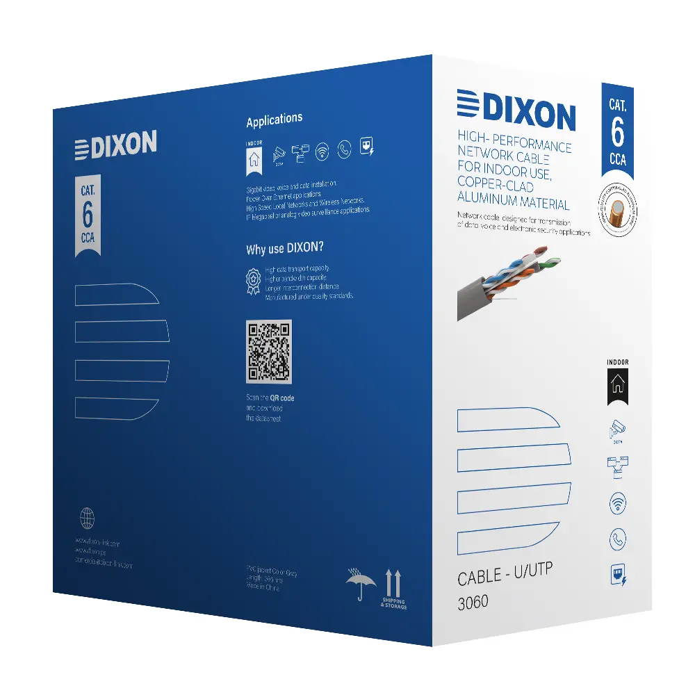 CABLE CAT6 U/UTP CCA COBRE BAÑADO DIXON 3060 4Px24 AWG