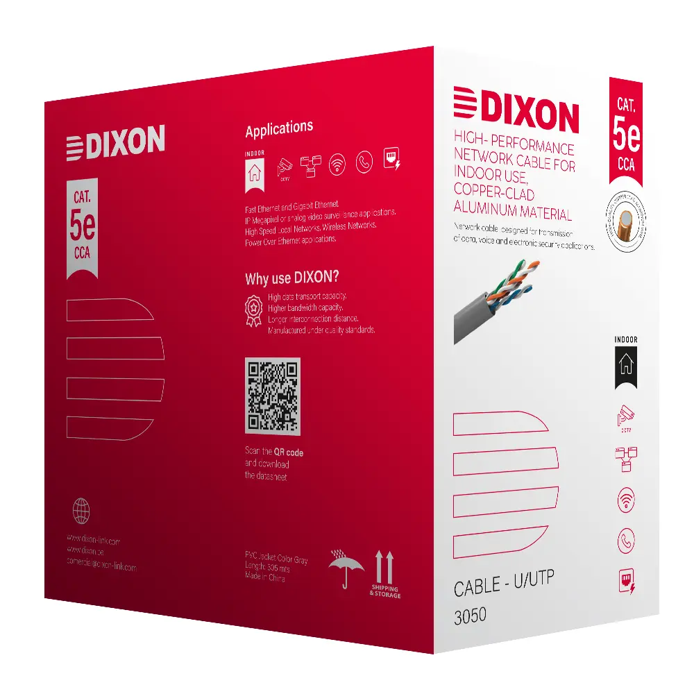 CABLE CAT5E U/UTP CCA COBRE BAÑADO DIXON 3050 4Px24 AWG