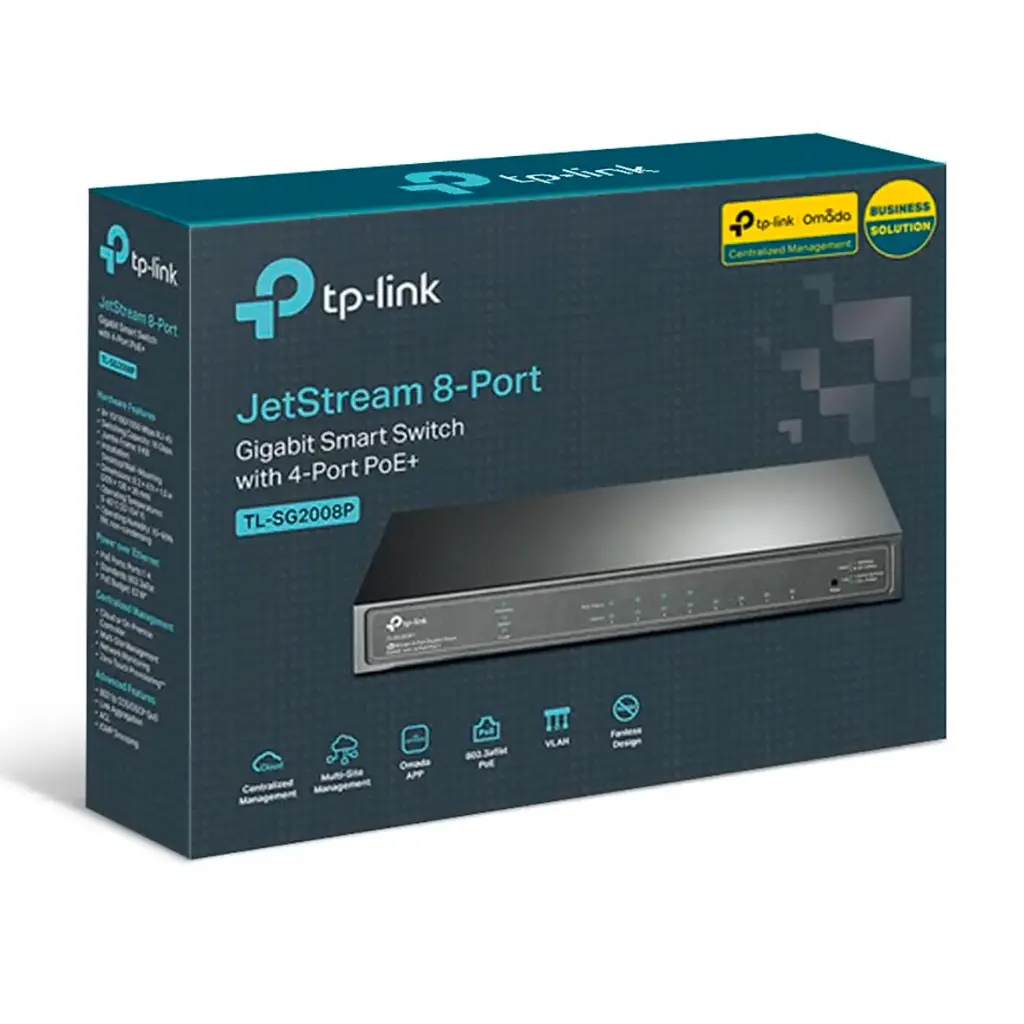 CONMUTADOR ITELIGENTE JetStream Gigabit de 8 puertos con 4 puertos PoE+ TL-SG2008P TP LINK
