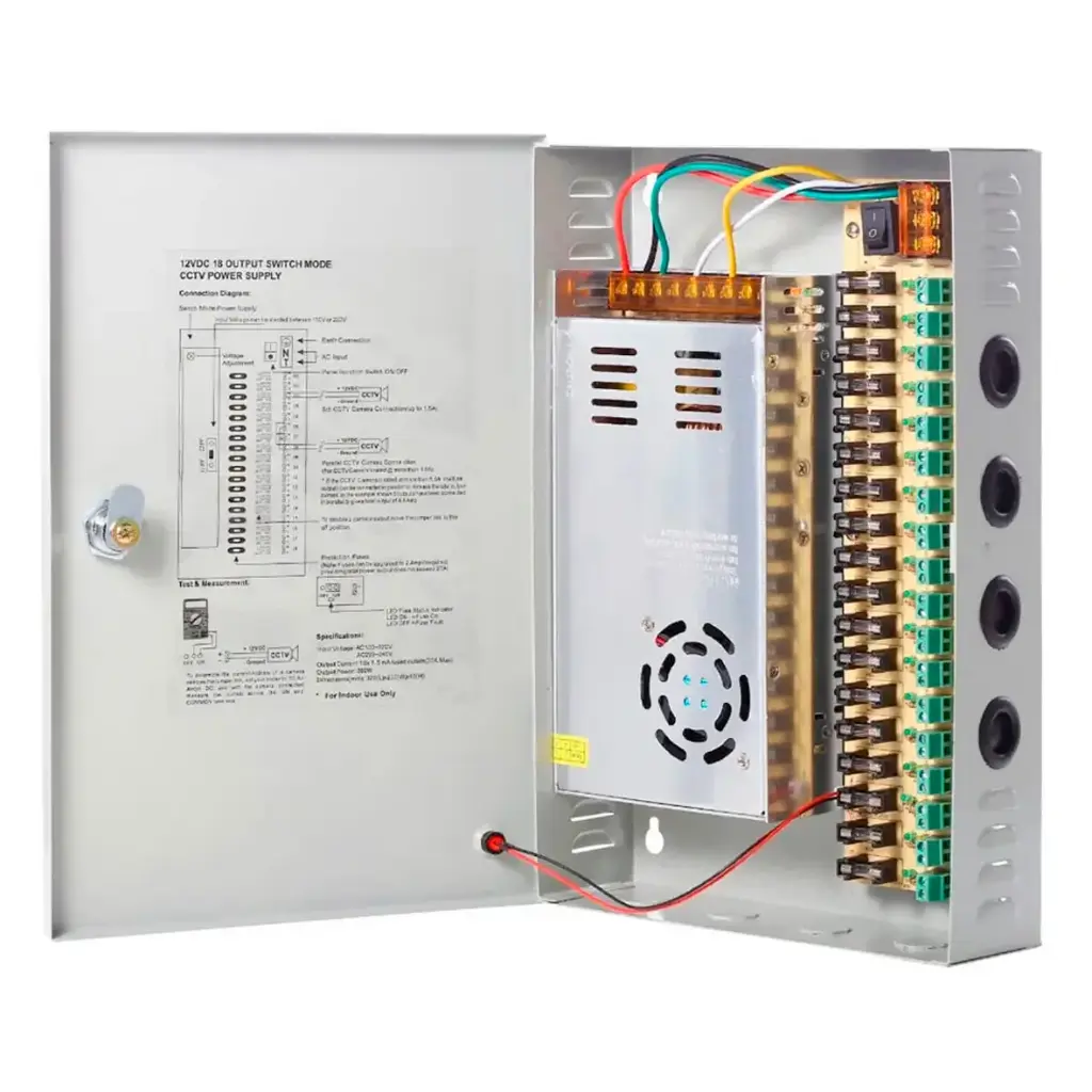 FUENTE CENTRALIZADA DE 12V 18 SALIDAS 20AMP CCTV 