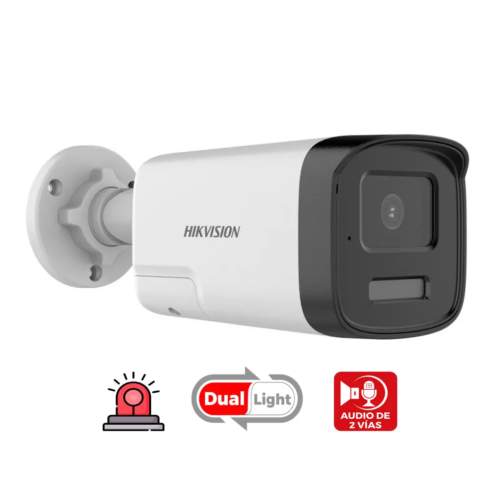 CAMARA TUBO 2MP PLASTICO  BIDIRECCIONAL 40 METROS | LUZ POLICIAL Y ALARMA | HK-DS2CE17D0T-LXTS HIKVISION