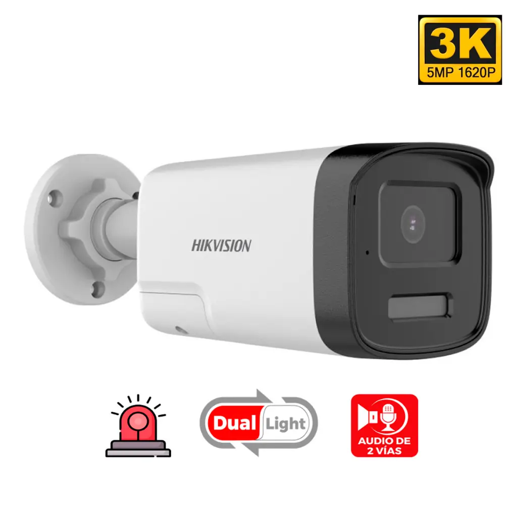 CAMARA TURBO 8.0 TUBO 3K 5MP AUDIO 2 VIAS IR80M 2.8MM BIDIRECCIONAL CON ALARMA HK-DS2CE19K0T-LXTS HIKVISION