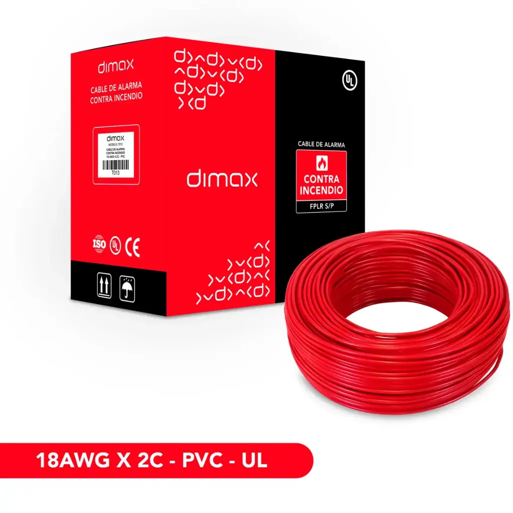 CABLE SOLIDO FPLR 2X18 SIN BLINDAJE-TRENZADO PVC UL 305M CONTRA INCENDIO DIMAX T013