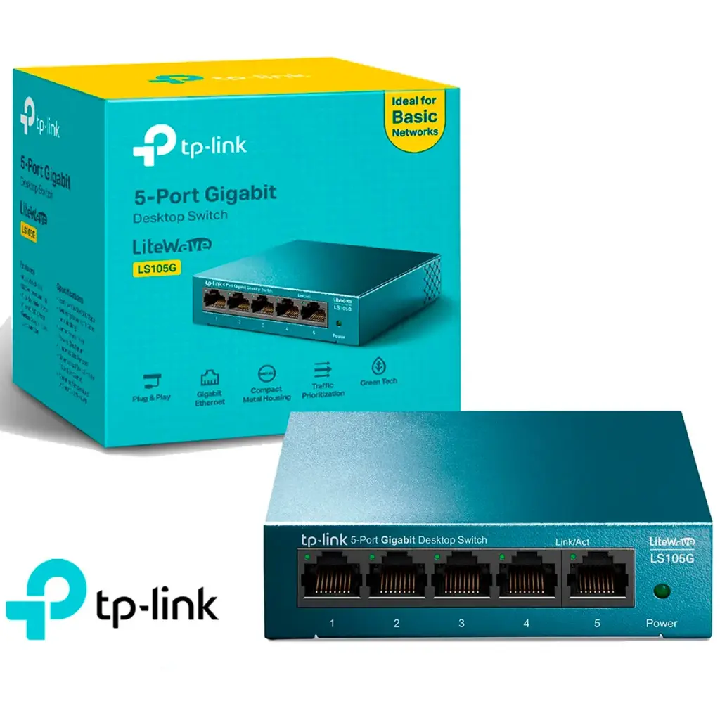 SWITCH GIGABIT DE 5 PUERTOS LITEWAVE METALICO GREEN TECH LS105G TP LINK