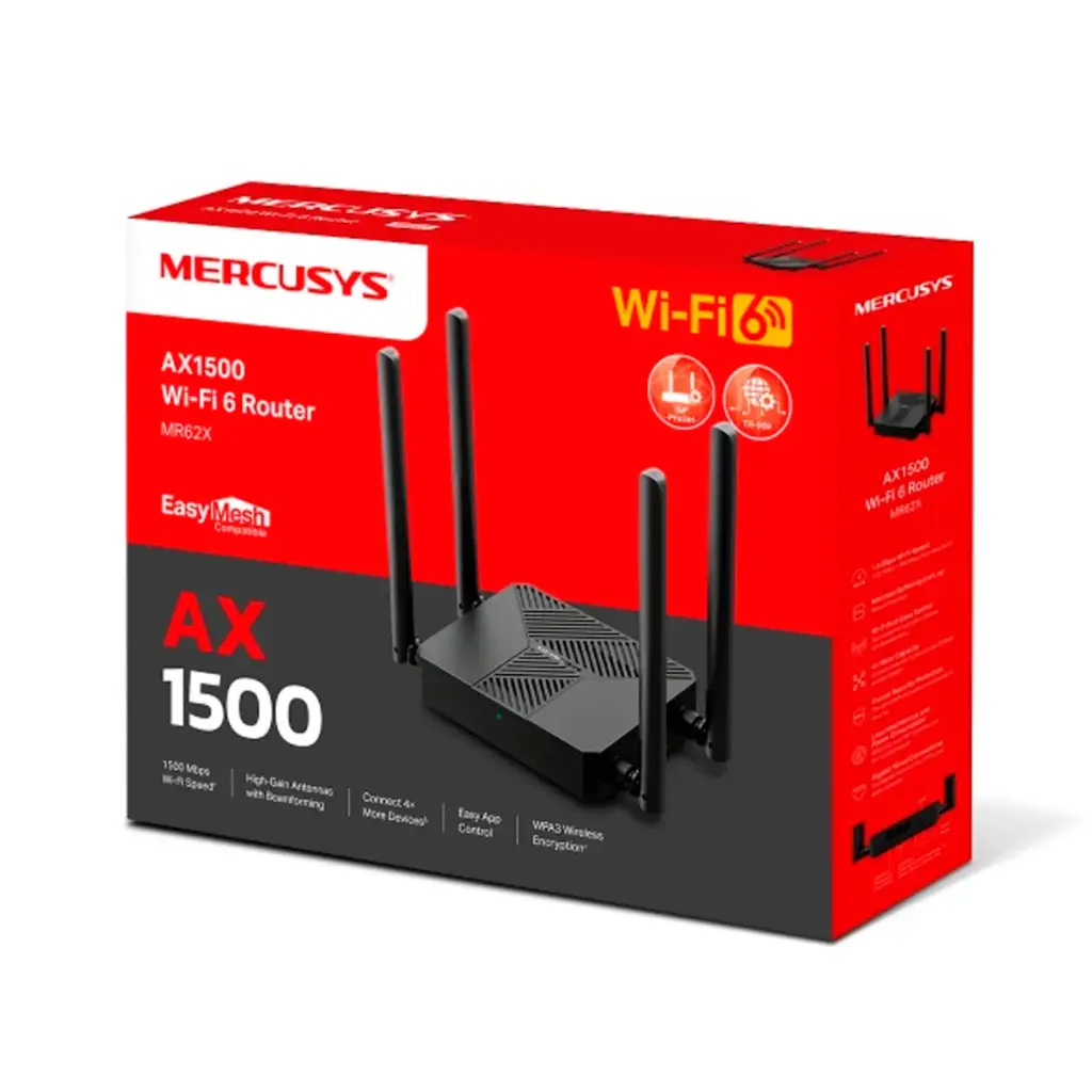 ROUTER WIFI 6 AX1500 4 ANTENAS | ISP PRESET | MULTI MODO | EASY APP CONTROL | MR62X MERCUSYS