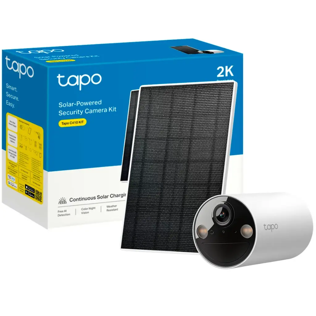 CÁMARA TAPO C410 KIT 2K 3MP DE VIGILANCIA WI-FI SOLAR CON BATERÍA RECARGABLE Y DETECCIÓN IA 