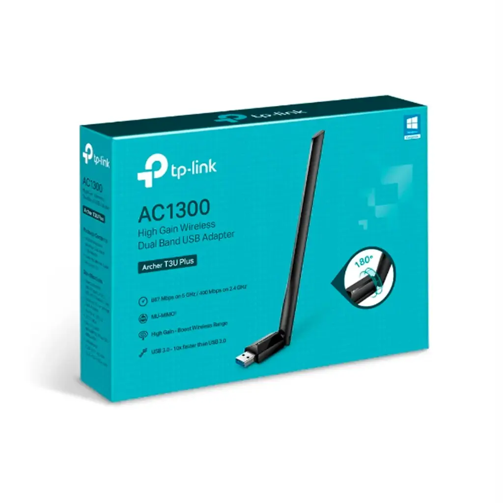 ADAPTADOR USB WIFI DOBLE BANDA ARCHER T3U PLUS AC1300 ALTA GANANCIA TP LINK