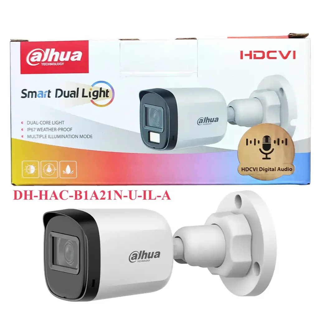 CAMARA DAHUA 2MP Serie Cooper | 2.8mm 100° | ILUMINACION DUAL 30 Mts IR y 20 Mts Luz Visible | MICROFONO INTEGRADO DAHUA HAC-B1A21N-U-IL-A
