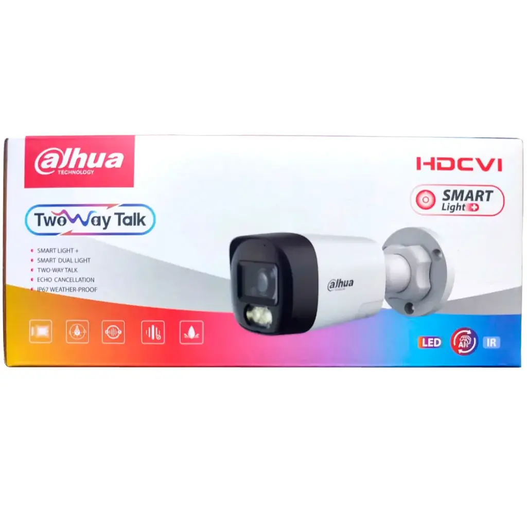 CAMARA DAHUA HDCVI 2MP SMART DUAL LIGHT TUBO IR 30M 1080P CON MICROFONO Y AUDIO BIDIRECCIONAL DH-HAC-HFW1200RLN-IL-T