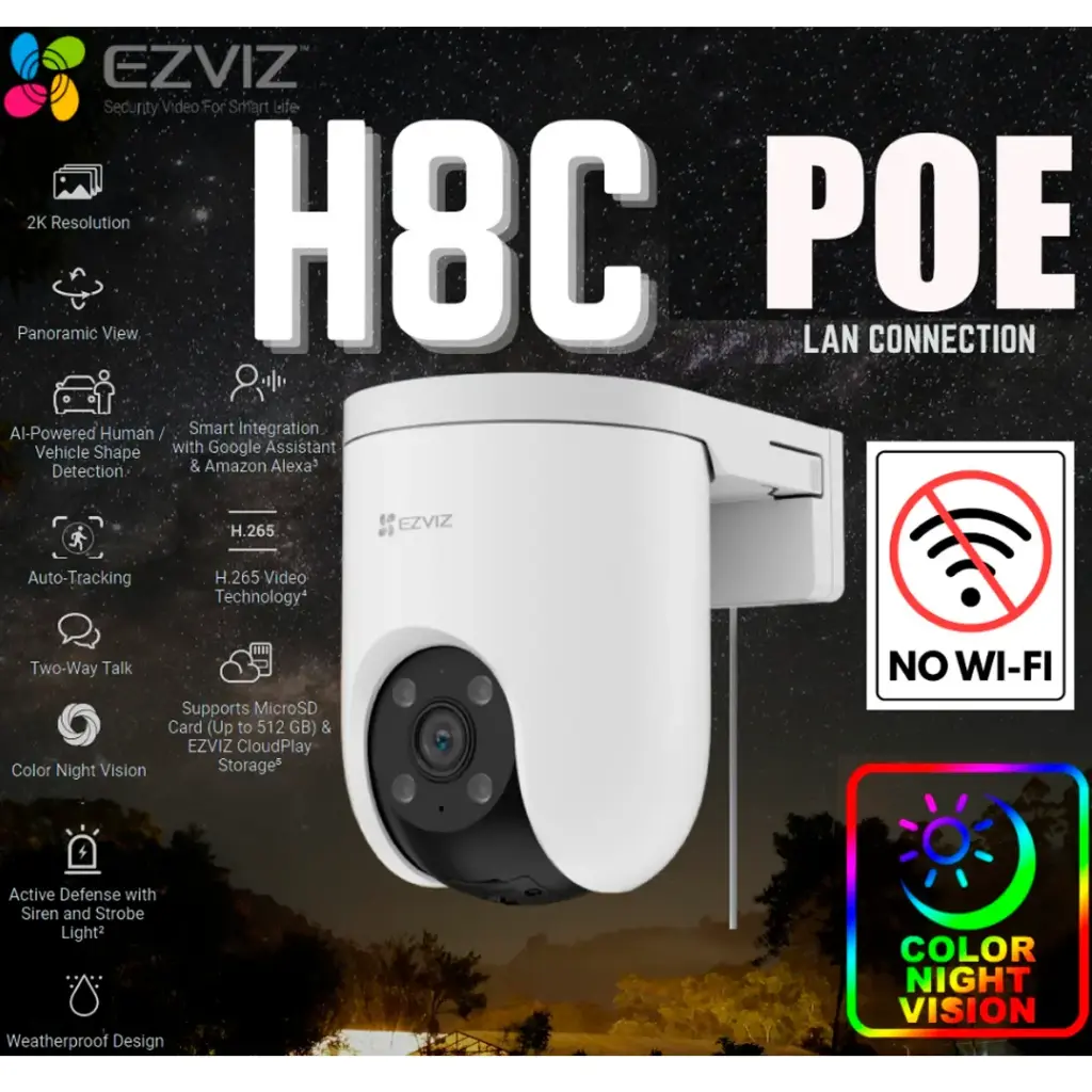 CAMARA H8C POE DE 3MP 2K EZVIZ | POWER OVER ETHERNET 