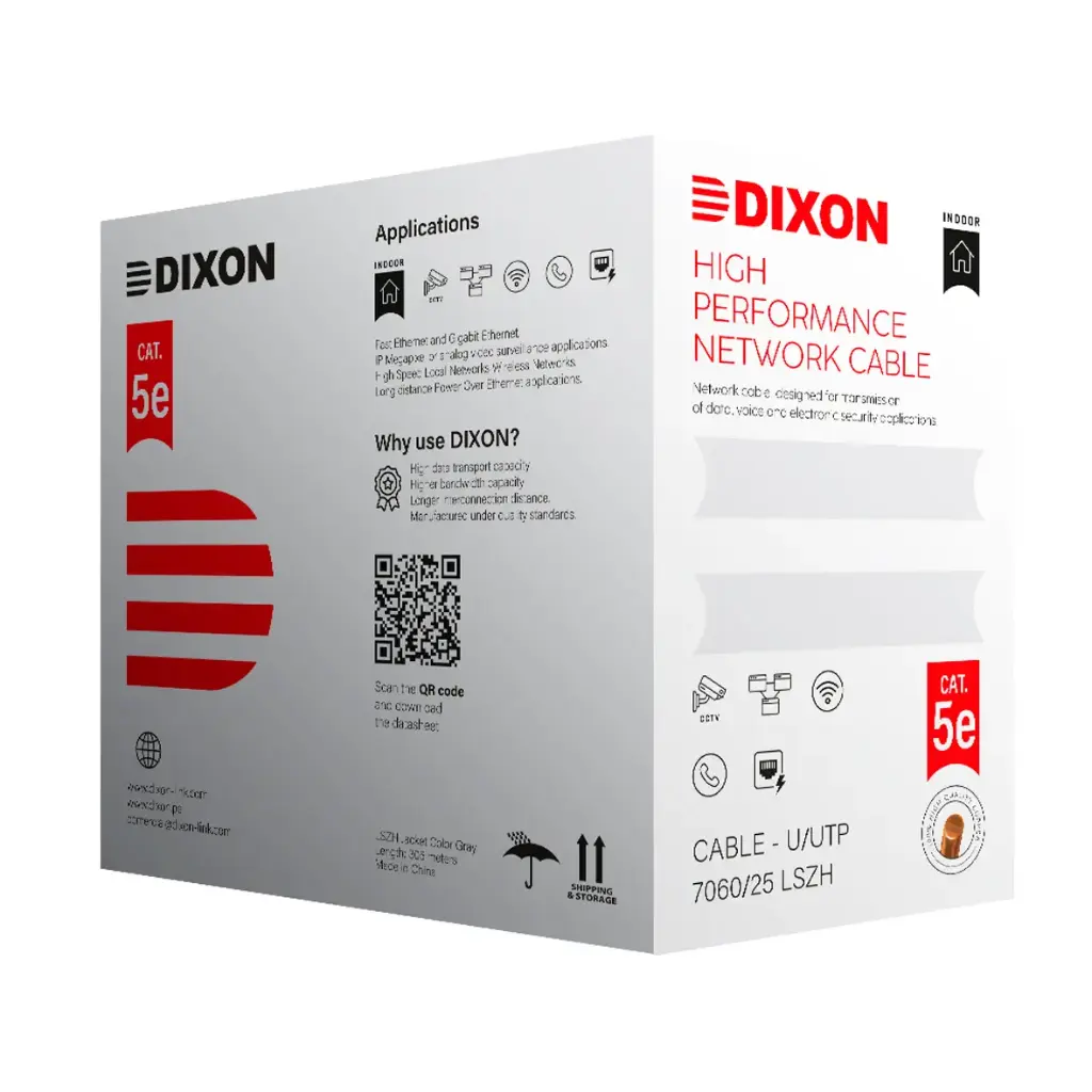 CABLE U/UTP CAT5E COBRE PURO DIXON 7060 Cable 4Px24 AWG LSZH – 305m – Serie 7060