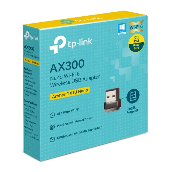 ADAPTADOR USB WIFI ARCHER TX1U NANO DOBLE BANDA WIFI6 AX300 | DRIVER INTEGRADO TP LINK 