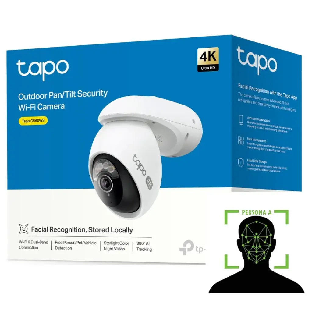 CAMARA DOMO EXTERIOR 360 TAPO C560WS 4K 8MP CON RECONOCIMIENTO FACIAL ADMINISTRALBLE | STARLIGHT COLOR NIGHT VISION IP/WIFI DUAL BAND