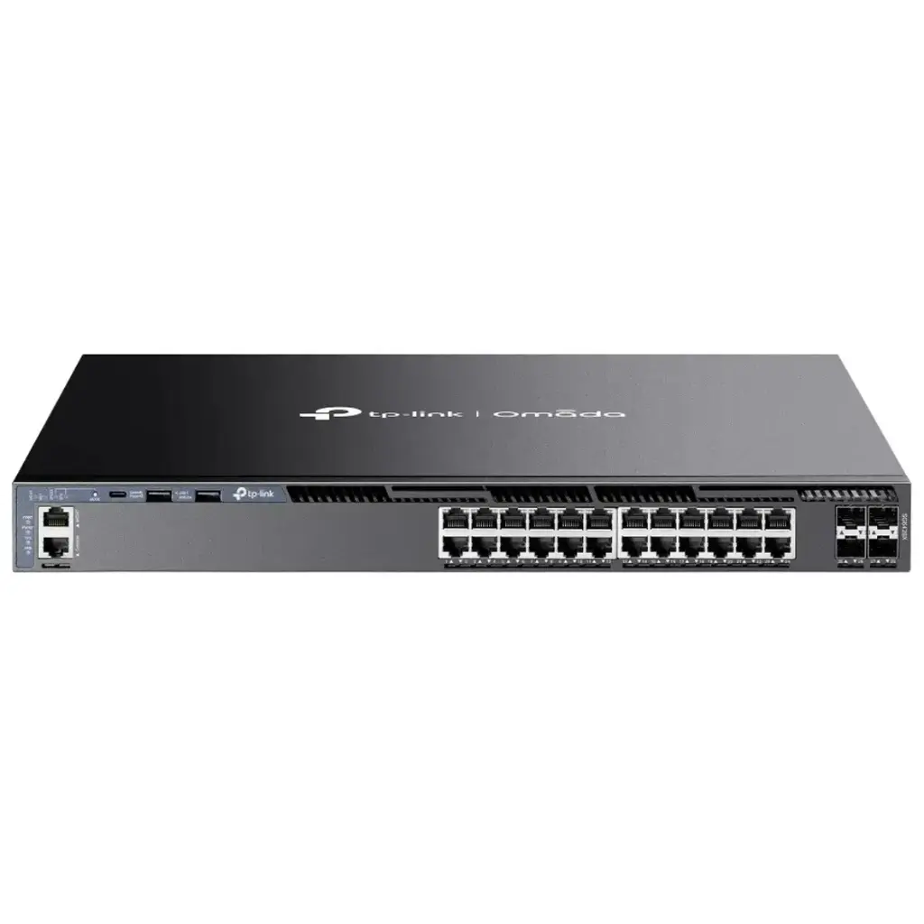 SWITCH ADMINISTABLE OMADA L3, 24 Gb, 4 SFP+ 10G, 128Gbps, JUMBO 9K, ACL, OSPF, VRRP, DHCP RELAY, STACKING 8U, FUENTE REDUNTANTE SG6428X