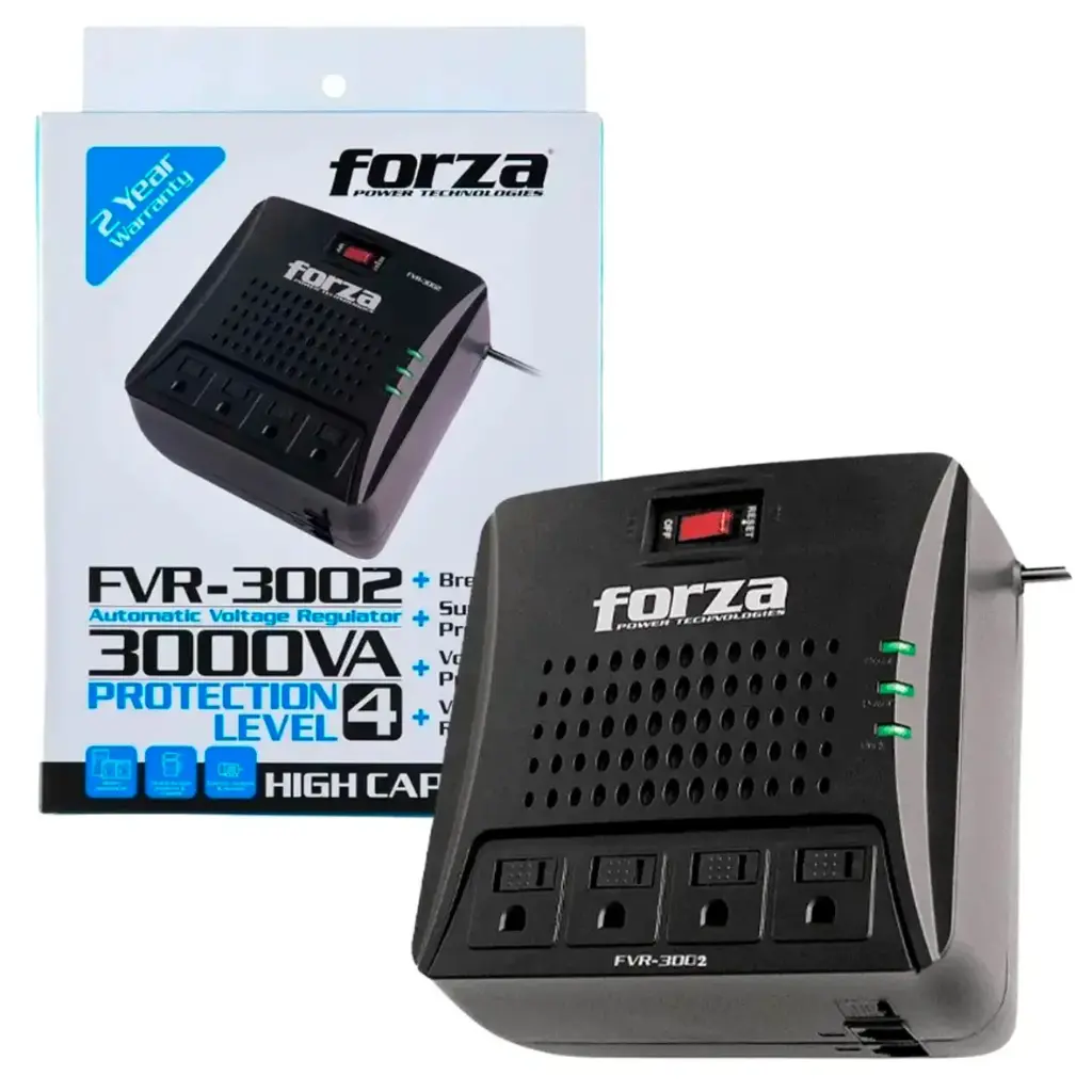 ESTABILIZADOR 4 TOMAS/3000VA/1500W 220V FORZA FZ-FVR-3002