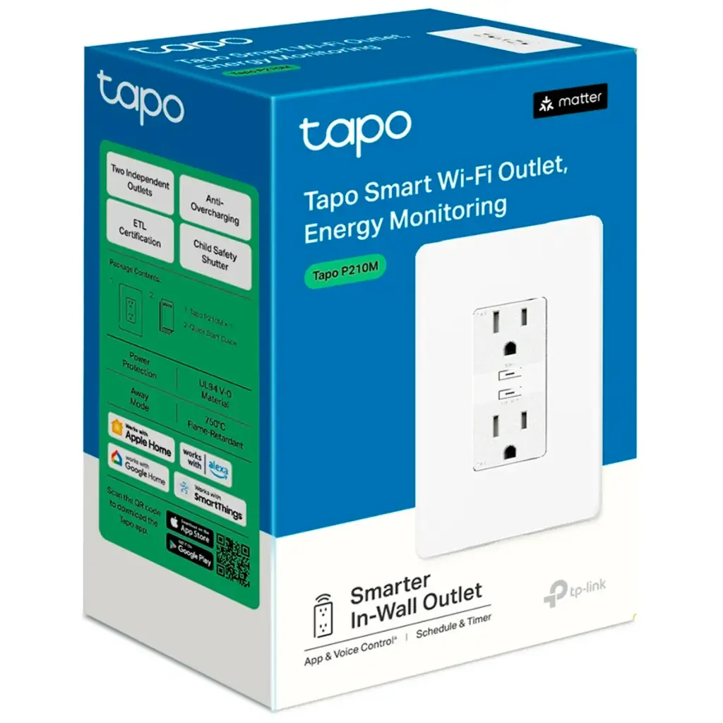 TOMACORRIENTE EMPOTRABLE WIFI TAPO P210M CON MONITOREO DE ENERGIA 