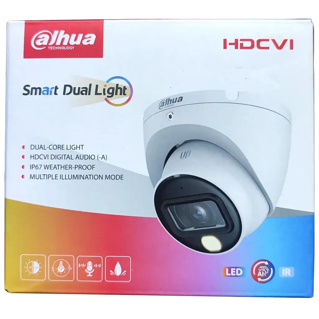 CAMARA HDCVI EYEBALL 2MP SMART DUAL LIGHT 2.8 MM IR 20M CON MICROFONO DAHUA DH-HAC-HDW1200TLMN-IL-A