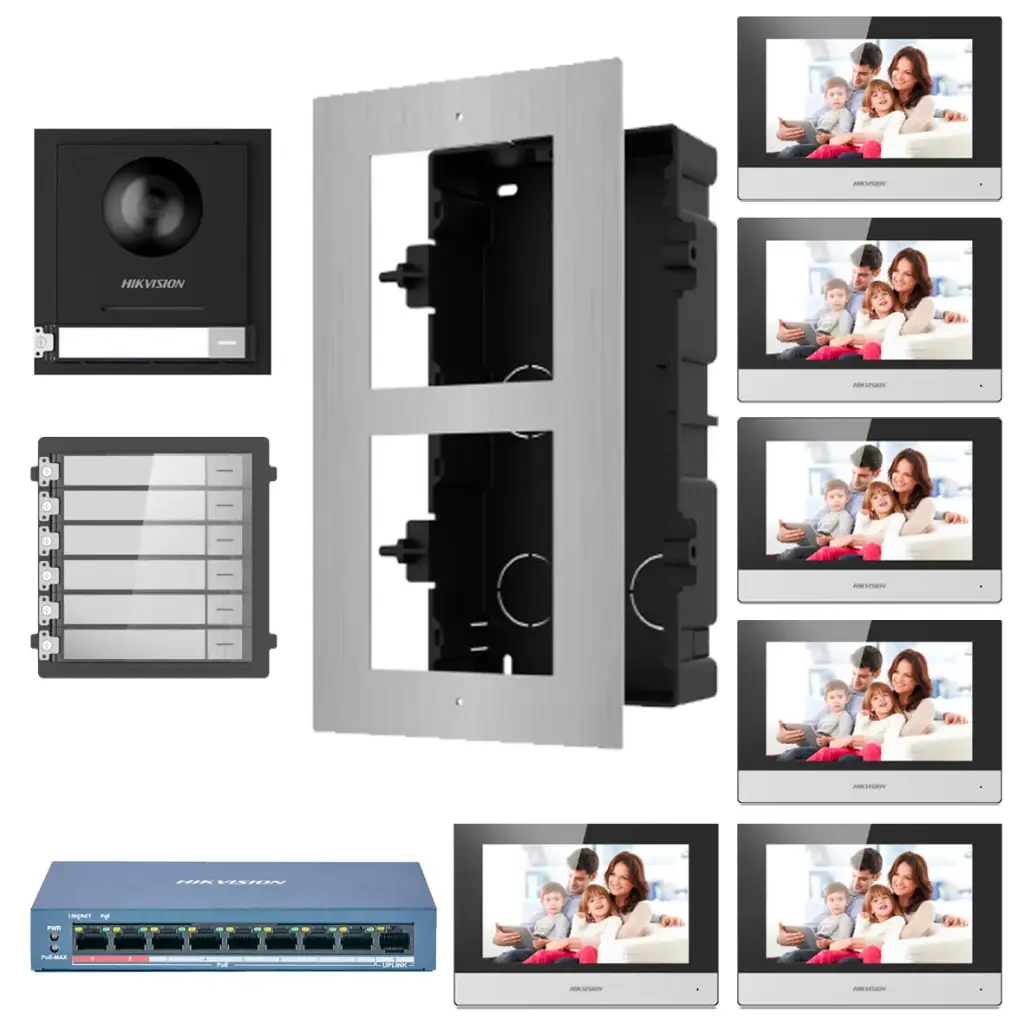 KIT VIDEO PORTERO IP DE 6 DEPARTAMENTOS HIKVISION FULL HD CON APP
