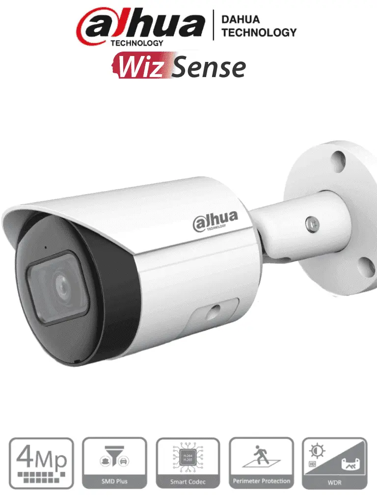  CAMARA IP BULLET 4MP WIZSENSE, IR 30M, IP67, POE DAHUA DH-IPC-HFW2441S-S
