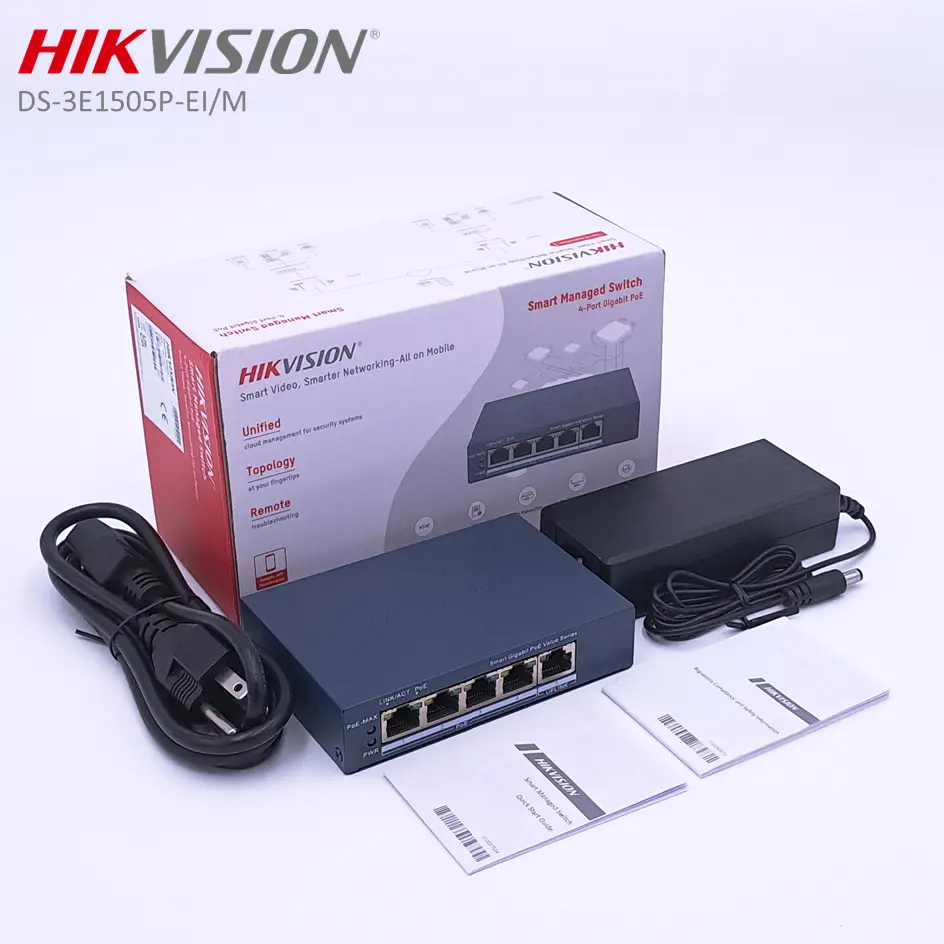 SMART SWITCH POE 4P (Giga) + 1 UP LINK (Giga) 45W DS-3E1505P-EI/M HIKVISION