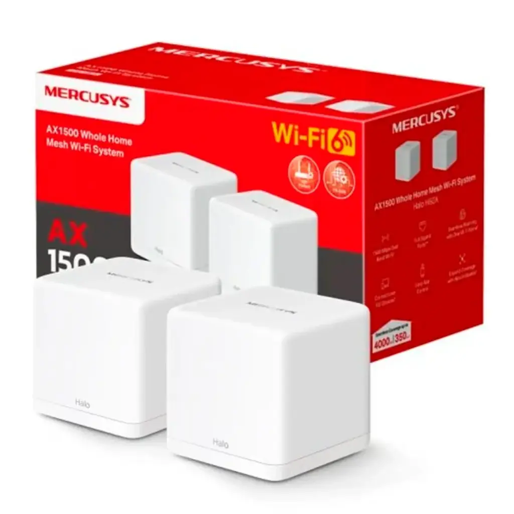 HALO MESH WIFI-6 H60X-2 AX1500 DOBLE BANDA MERCUSYS PACK X2 PARA 350m CUADRADOS