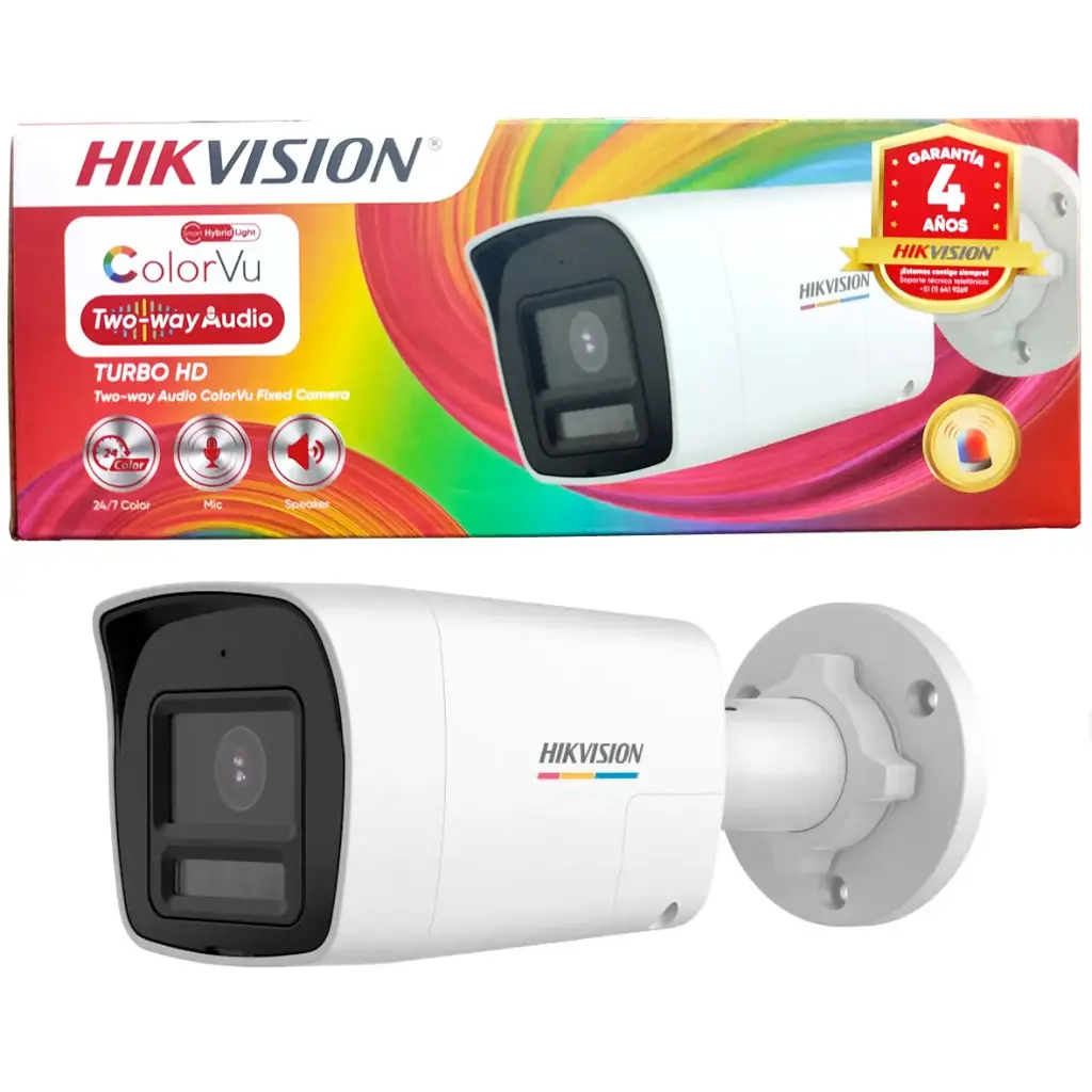 CAMARA TUBO COLOR VU 2MP | AUDIO | D-WDR | 2.8mm | BIDIRECCIONAL CON ALARMA POLICIAL IR 20m HK-DS2CE10DF0T-LPXTS HIKVISION