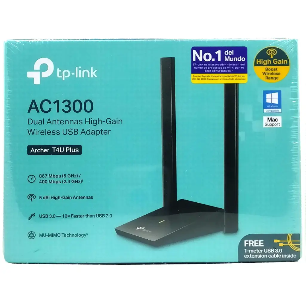 ADAPTADOR USB 3.0 WIFI DOBLE BANDA ARCHER T4U PLUS AC1300 ALTA GANANCIA TP LINK 2 ANTENAS
