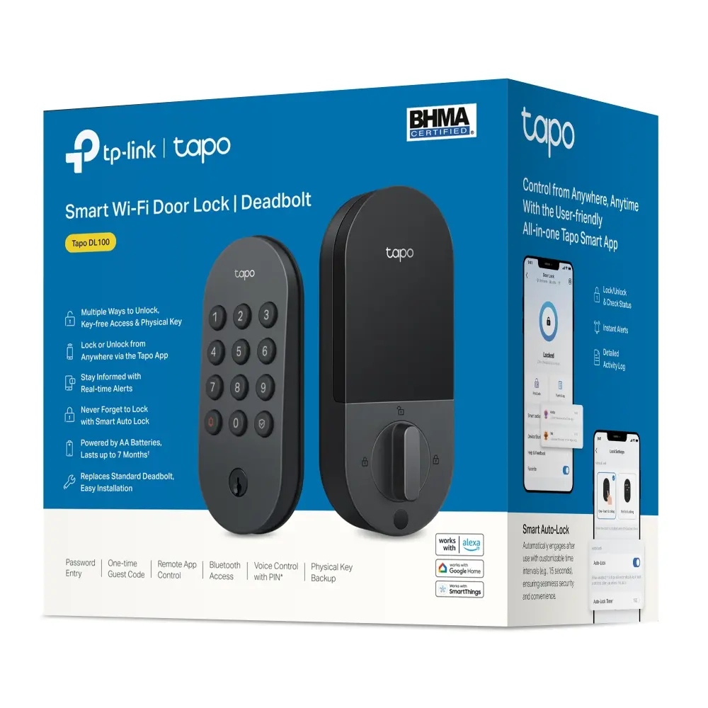 CERRADURA SMART WIFI CON LLAVE, CLAVE Y CONTROL APP TAPO DL100