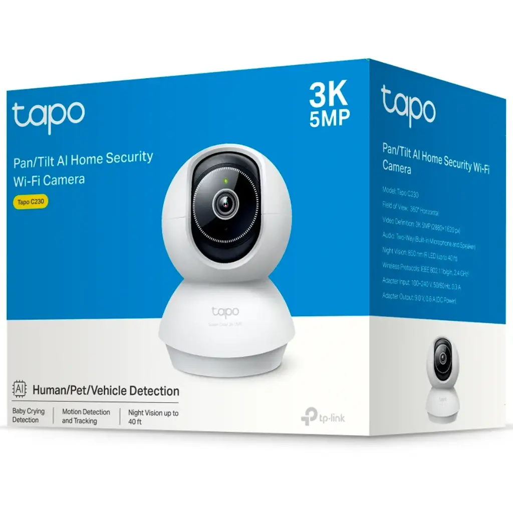 CAMARA DOMO INTERIOR 360 TAPO C230 3K 5MP WIFI | DETECCION HUMANO, VEHICULO Y MASCOTAS | IR 10M