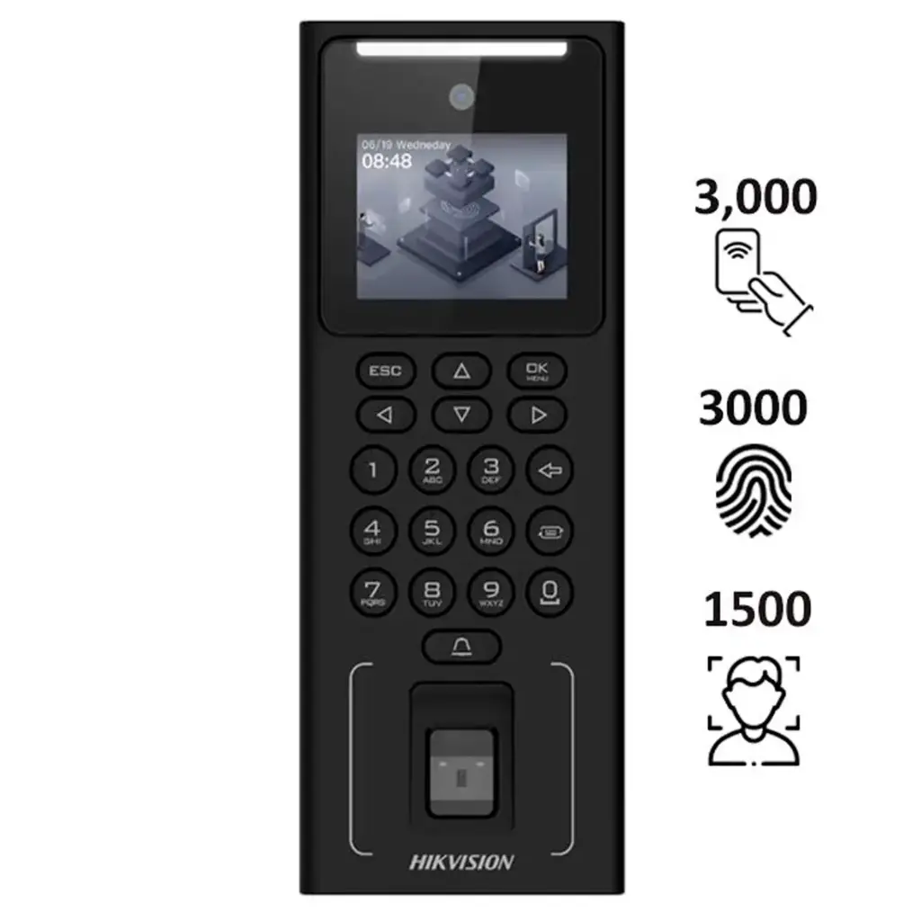 CONTROL ACCESO ASISTENCIA CON WIFI Y BATERIA |500 ROSTROS|3,000 TARJETAS EM|3,000 HUELLAS HIKVISION HK-DS-K1T321EFWX-B