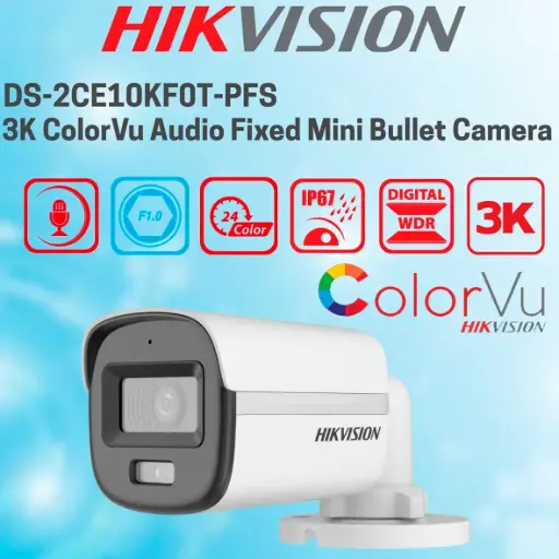 [HK-DS2CE10KF0T-LFS] CAMARA TUBO COLOR VU 3K 5MP METALICO | AUDIO | WDR | 2.8mm | IR 20m HK-DS2CE10KF0T-LFS HIKVISION