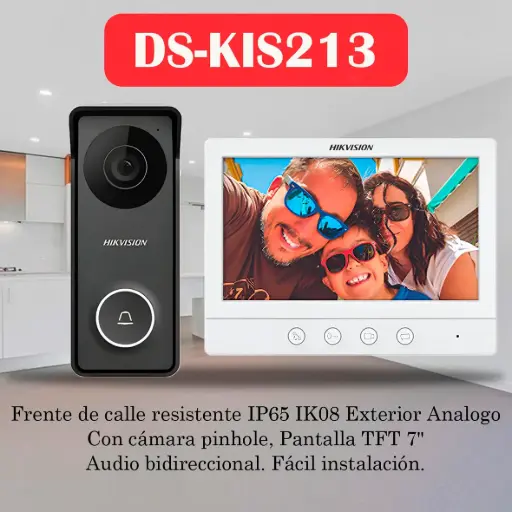 [DS-KIS213] VIDEO PORTERO ANALOGICO HIGH DEFINITION  CON PANTALLA DE 7" | TIMBRE + BOTON APERTURA DE PUERTA DS-KIS213 HIKVISION