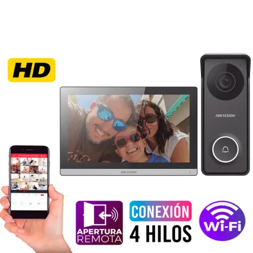 [HK-DS-KIS313-P] VIDEO PORTERO HIBRIDO HIGH DEFINITION  CON PANTALLA DE 7" | TIMBRE + BOTON APERTURA DE PUERTA APP CELULAR DS-KIS313-P HIKVISION