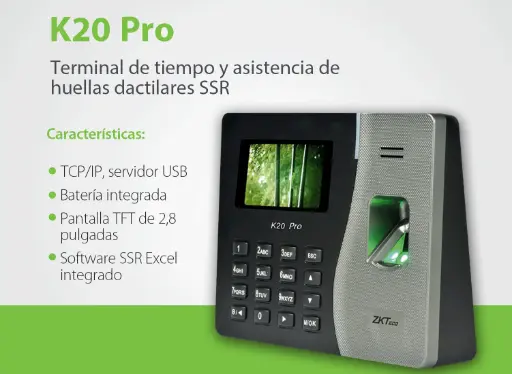 [K20 PRO] K20 PRO - CONTROL DE ASISTENCIA CON ACCESO BASICO 3K HUELLAS-3K TARJETAS-100K EVENTOS- ADMS - SOFTWARE BIOTIME CLOUD - BIOTIME 8.0