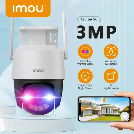 [IPC-K7FN-3H0WE] CAMARA CRUISER SC 2K 3MP 360 CON SIRENA Y LUZ POLICIAL IMOU