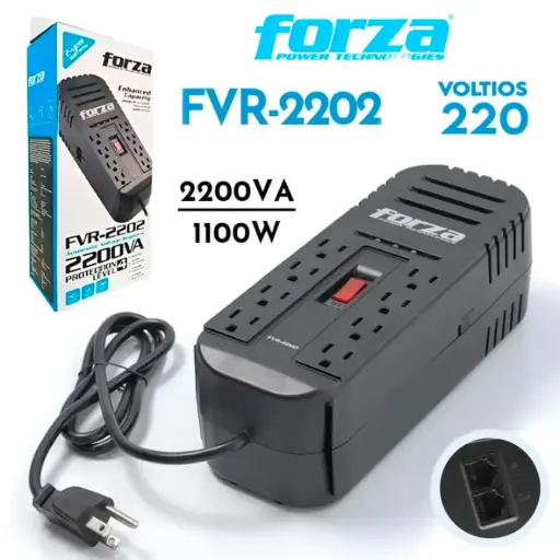 [FZ-FVR-2202] ESTABILIZADOR 8 TOMAS 2200VA/110W 220V FORZA FZ-FVR-2202