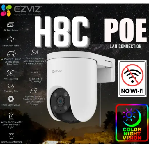 [CS-H8C-R200-1K3EKFL] CAMARA H8C POE DE 3MP 2K EZVIZ | POWER OVER ETHERNET 