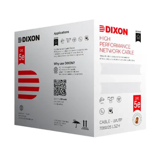 [DIXON 7060] CABLE U/UTP CAT5E COBRE PURO DIXON 7060 Cable 4Px24 AWG LSZH – 305m – Serie 7060
