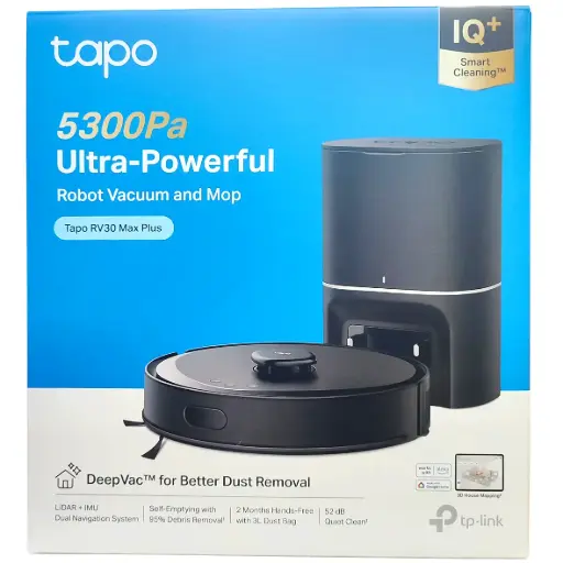 [TAPO RV30 MAX PLUS] ROBOT TAPO RV30 MAX PLUS ASPIRADORA Y FRIEGA SUELOS 5300Pa CON DOBLE SISTEMA DE NAVEGACION (LiDAR+IMU) + BASE DE AUTOVACEADO DE 3L