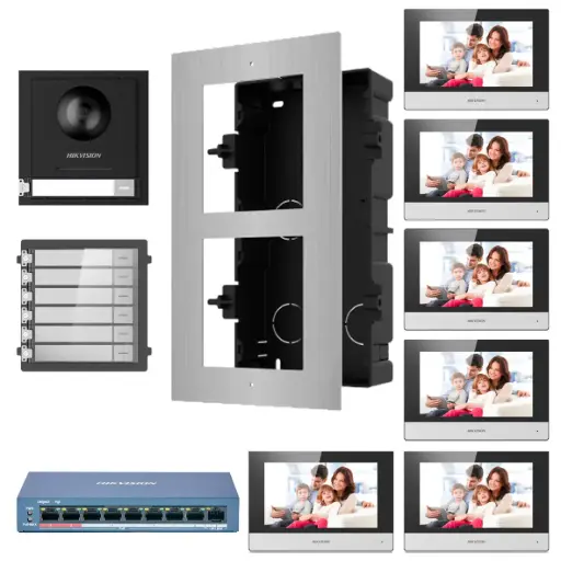 [KIT_PORTERO_6CH_HIK] KIT VIDEO PORTERO IP DE 6 DEPARTAMENTOS HIKVISION FULL HD CON APP