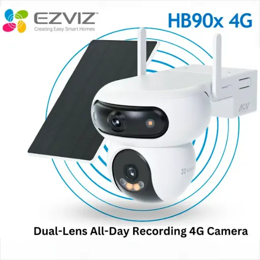 [CS-HB90X/SP-R100(4MP+4MP)W4GA] CAMARA SOLAR HB90X DOBLE GIRATORIA 2K+ 4MP&4MP CON PANEL SOLAR 8W (WIFI/4G) Y BATERIA DE 10,400mAh EZVIZ CS-HB90X/SP-R100(4MP+4MP)W4GA