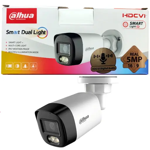 [DH-HAC-HFW1500RLN-IL-A] CAMARA HDCVI DAHUA 5MP BULLET 2.8MM SMART DUAL LIGHT IR 30M LUZ BLANCA 30M MICROFONO IP67 DH-HAC-HFW1500RLN-IL-A