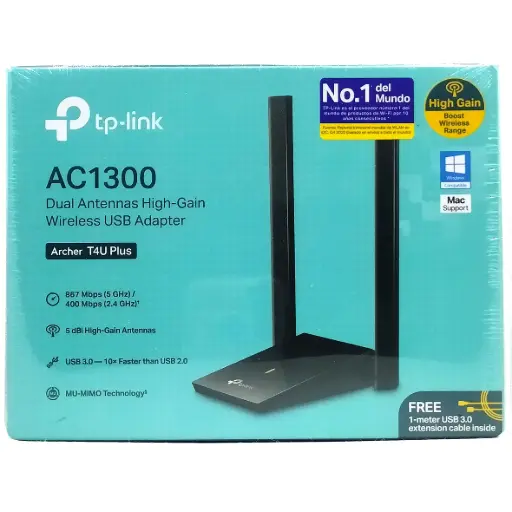 [ARCHER T4U PLUS] ADAPTADOR USB 3.0 WIFI DOBLE BANDA ARCHER T4U PLUS AC1300 ALTA GANANCIA TP LINK 2 ANTENAS